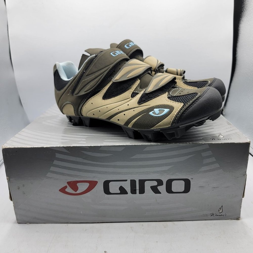 Giro Reva Womens Size 7.5 Khaki Brown Tan Blue Mountain Cycling Shoes